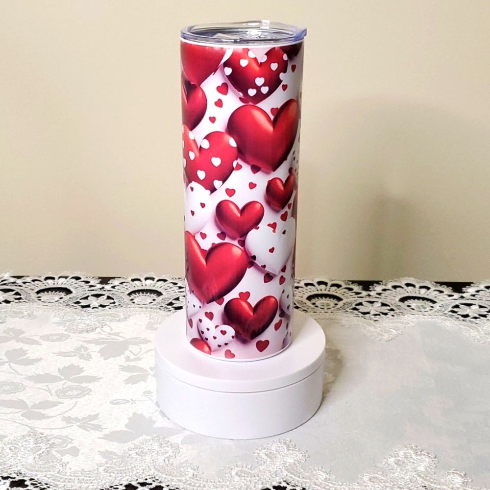 Custom 20oz Stainless Steel Tumbler - Red & White Hearts